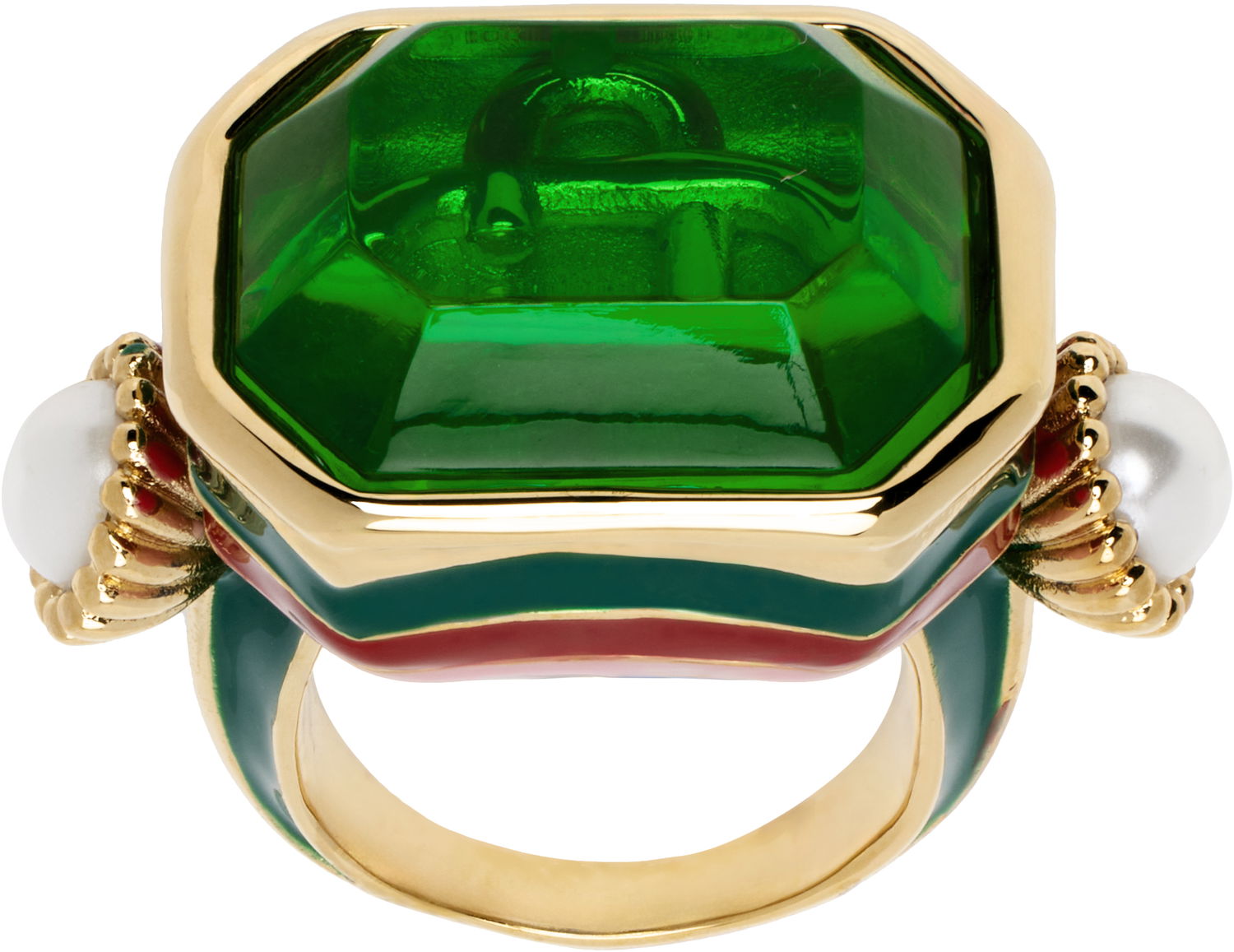Prsteň Casablanca Gold & Green Gradient Ring With Pearls Zelené | AF23-JW-182-01 BRASS/ENAMEL/GLAS, 0