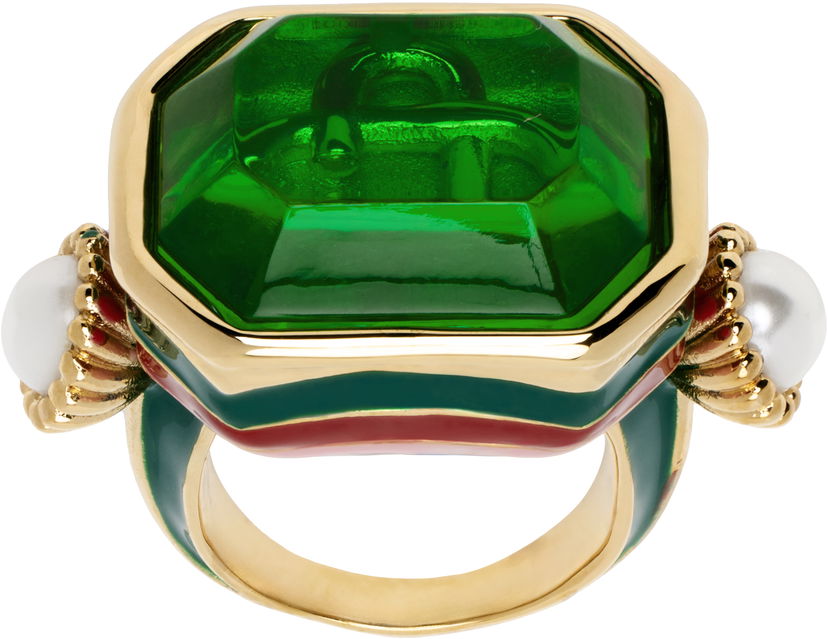 Prsteň Casablanca Gold & Green Gradient Ring With Pearls Zelené | AF23-JW-182-01 BRASS/ENAMEL/GLAS