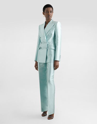 Bunda Dolce & Gabbana Dolce & Gabbana Women's Double-Breasted Shantung Silk Blazer Tyrkysová | F29QFTFU1JKB0276, 1