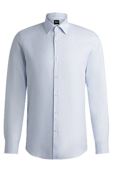 Košeľa BOSS Slim-Fit Striped Linen-Blend Shirt Modrá | 50539206, 0