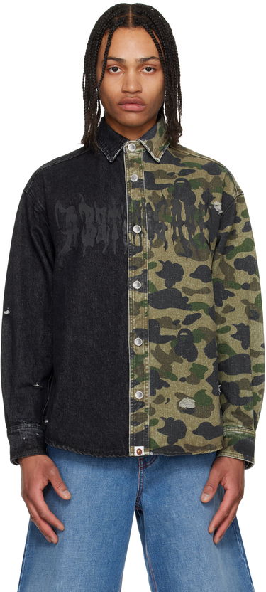 Košeľa BAPE A Bathing Ape 1st Camo Destroyed Denim Shirt Zelené | 001SHL301312M, 0