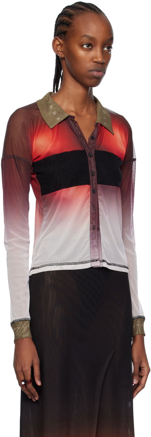 Polo tričko Ottolinger Ottolinger Semi-Sheer Long Sleeve Polo Červená | 103401, 1