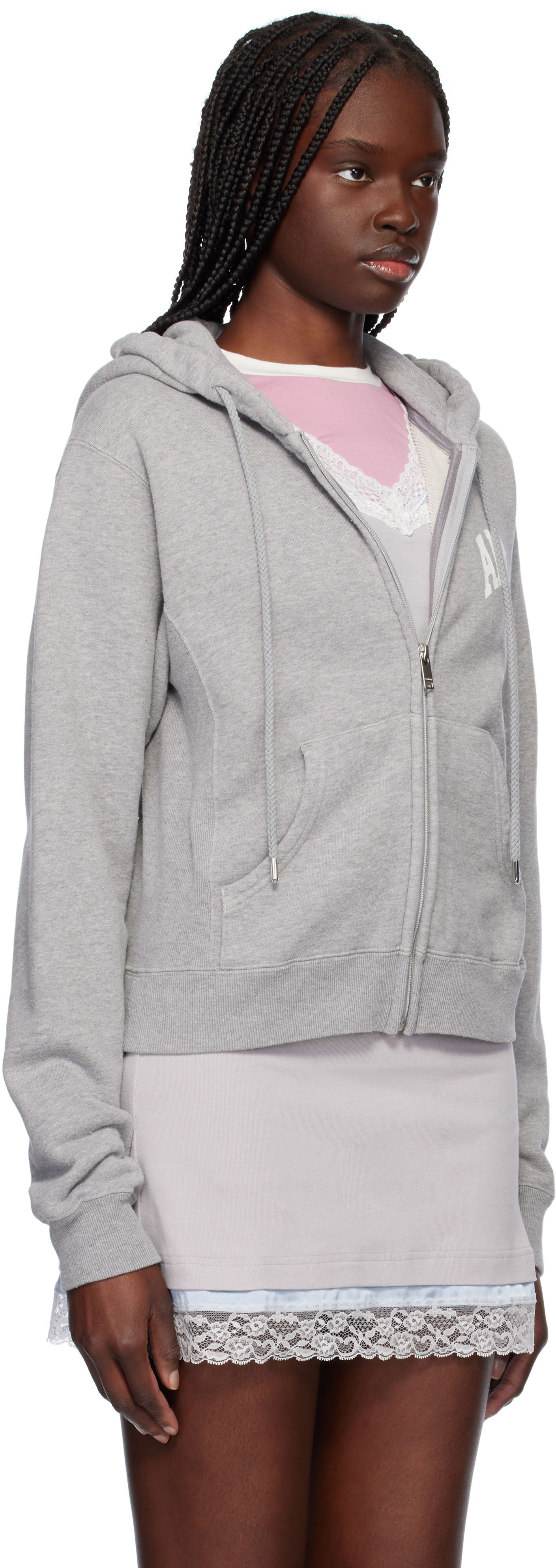 Mikina Ambush AMBUSH 'AMB' Graphic Zip-Up Cropped Hoodie Šedá | 12115407, 1