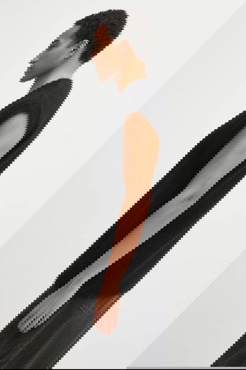 Vesta Needles Needles V-Neck Wool Blend Fuzzy Knit Vest Čierna | RW359, 1