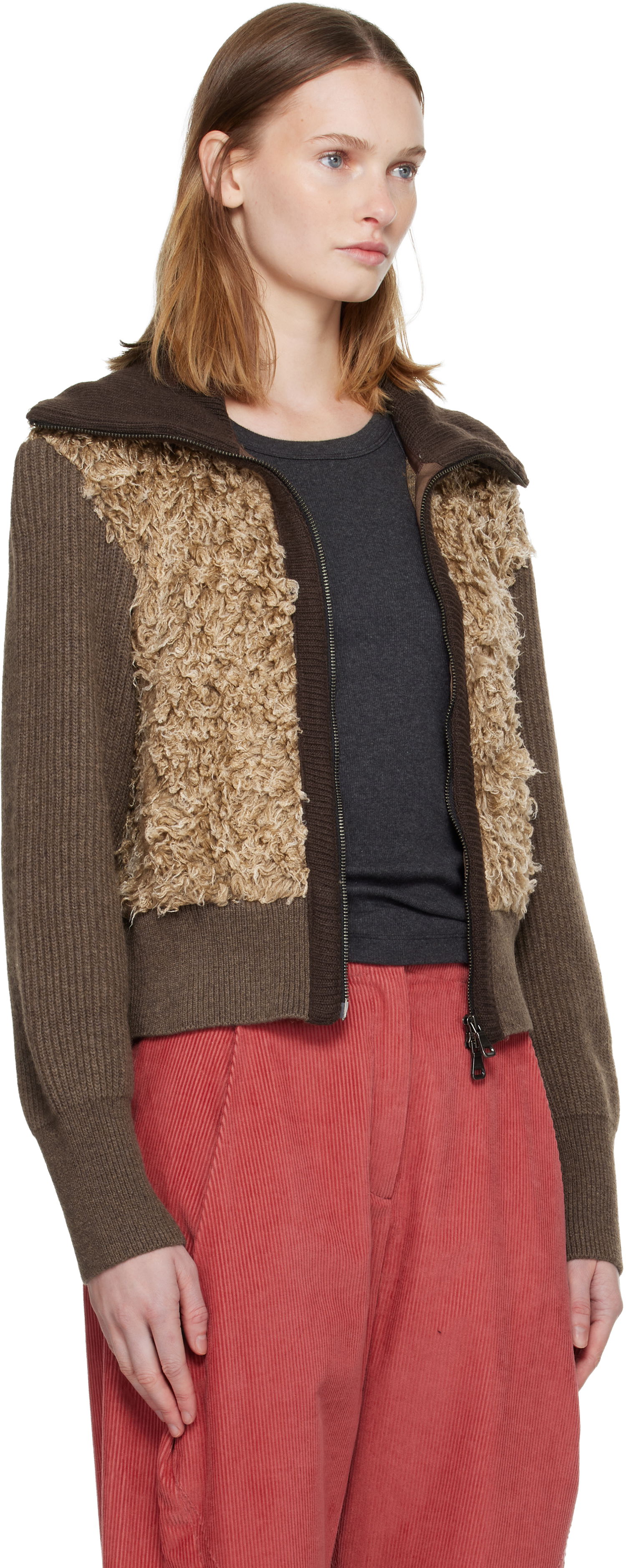 Sveter Andersson Bell Curly Faux Fur Panel Full-Zip Knit Cardigan Rôznofarebný | atb1392w, 1