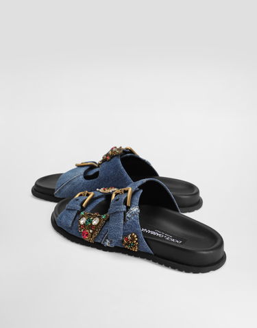Doplnky Dolce & Gabbana Dolce & Gabbana Embroidered Denim Slides Modrá | CQ0664AN6248C609, 3