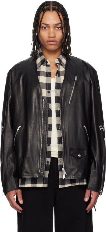 Bunda Mastermind WORLD Mastermind World Collarless Leather Jacket Čierna | MW25S14-BL012-700, 0