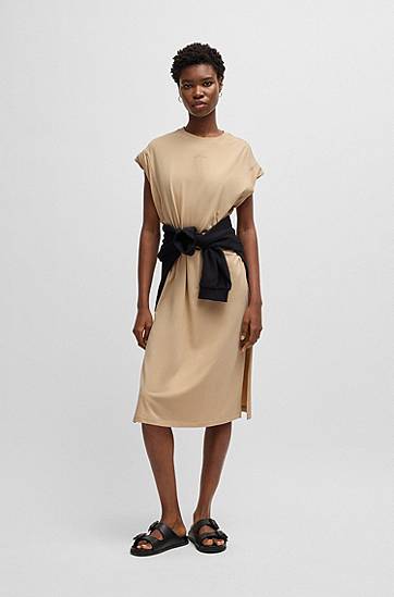 Šaty BOSS Cotton Blend Dress with Handwritten Logo Béžová | 50540442, 1