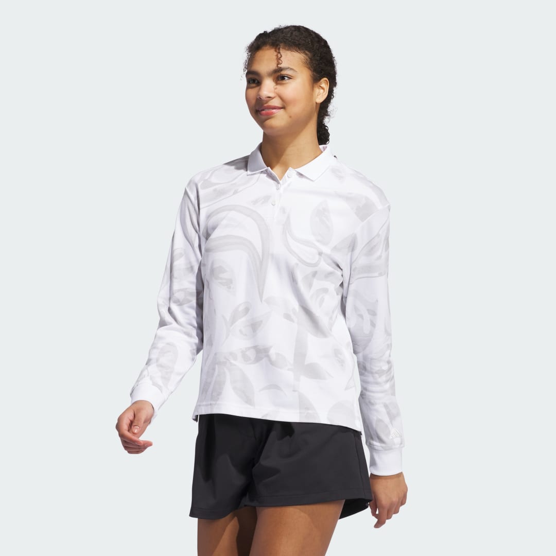 Polo tričko adidas Performance Floral Print Long Sleeve Polo Shirt Biela | IX8742, 0