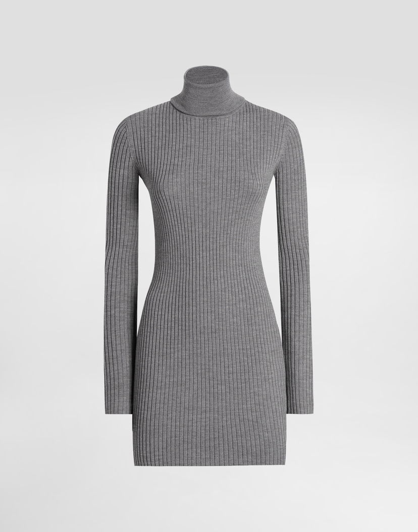 Šaty Dolce & Gabbana Dolce & Gabbana Turtleneck Long Wool Dress Šedá | FXS46TJDVDCN0497
