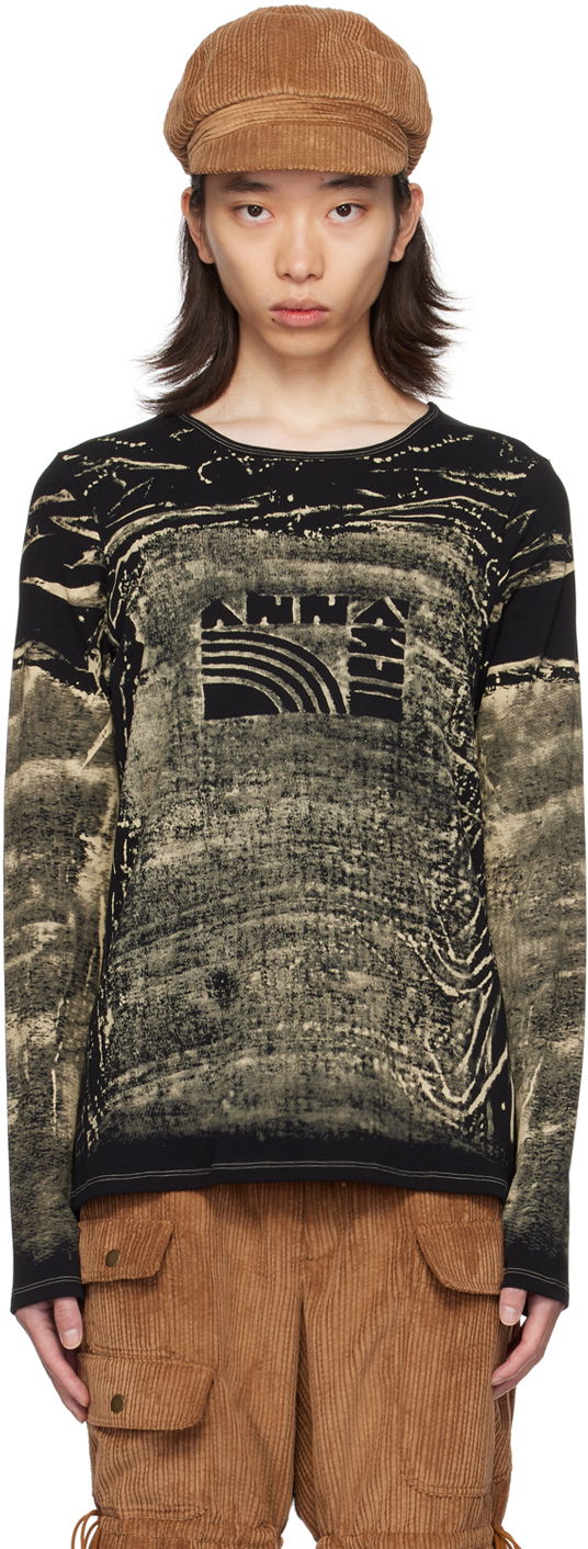 Tričko Anna Sui Exclusive Black & Beige Graphic Long Sleeve T-Shirt Čierna | MT624A1
