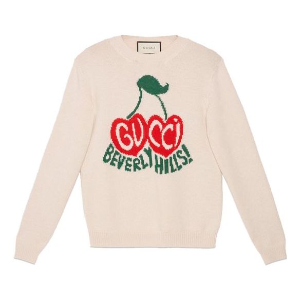 Sveter Gucci Gucci Cherry Intarsia Wool Sweater Biela | 629127-XKBHI-9275