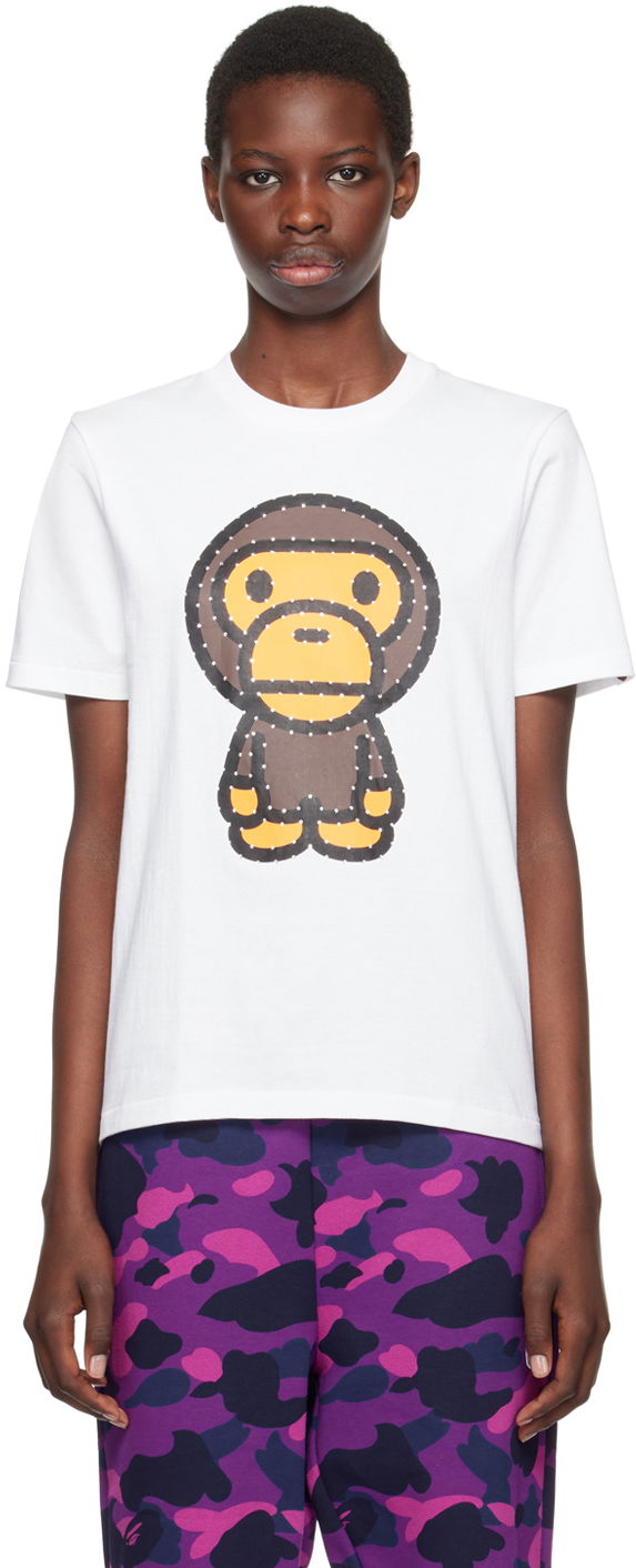 Tričko BAPE White Crystal Big Baby Milo T-Shirt Biela | 002TEK302015L, 0
