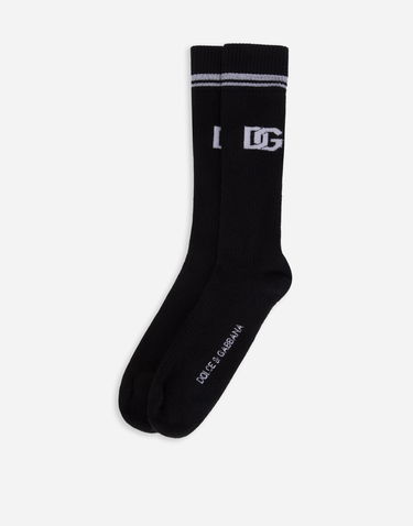 Ponožky Dolce & Gabbana Stretch Cotton Socks With Jacquard Dg Logo XL Čierna | GXI30TJACLTS9001, 1