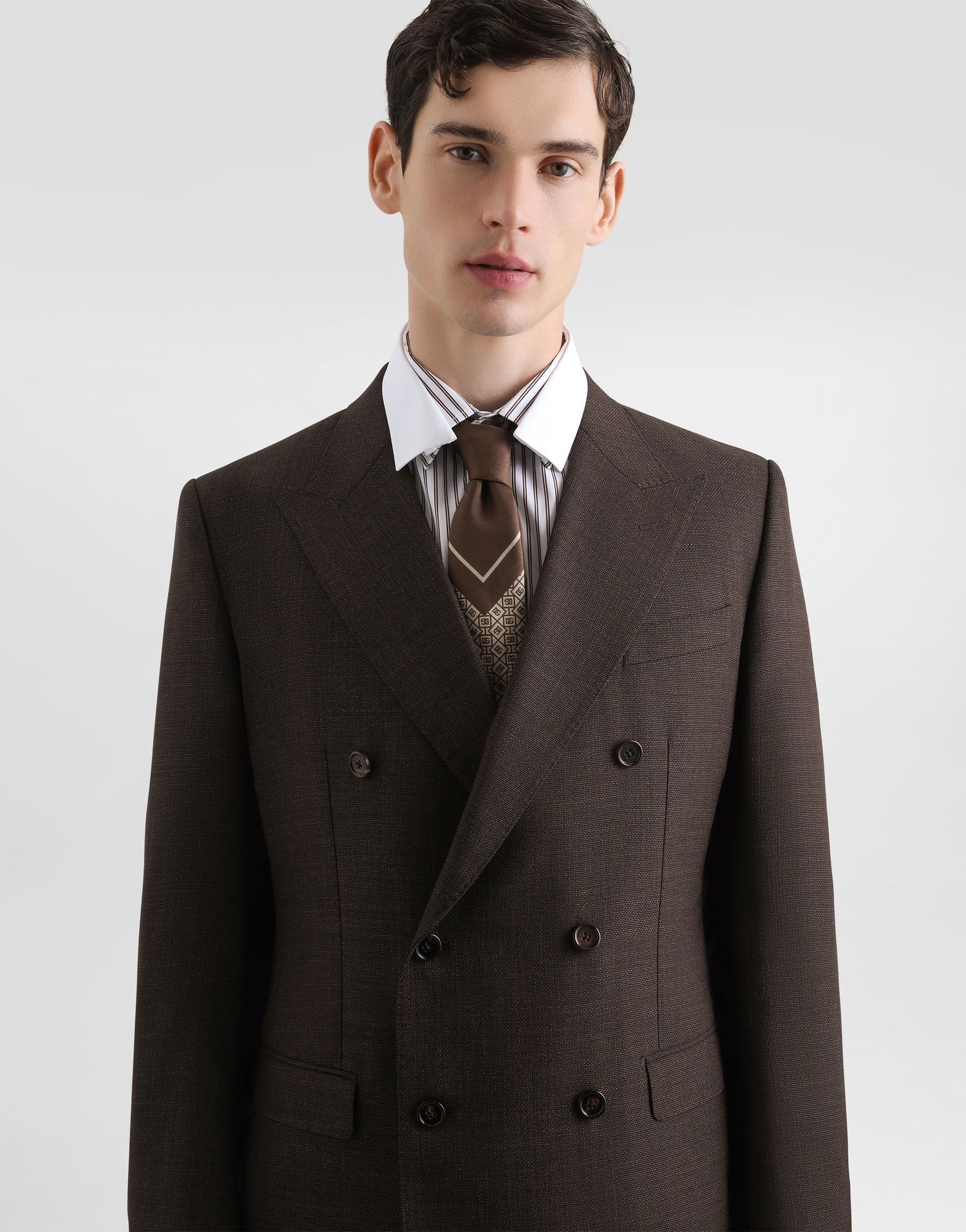 Bunda Dolce & Gabbana Dolce & Gabbana Double-breasted Taormina Wool Jacket Hnedá | G2NW1TFU25ES8230, 1