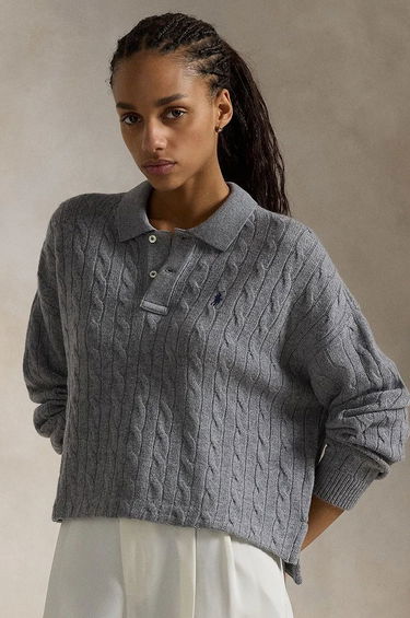 Sveter Polo by Ralph Lauren Cable-Knit Wool Cropped Sweater Šedá | 211910158, 0