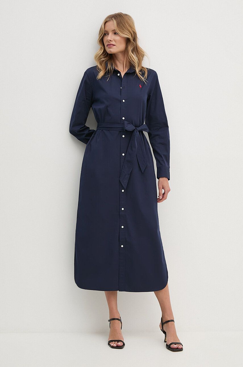 Šaty Polo by Ralph Lauren Long Sleeve Midi Shirt Dress Modrá | 211944007, 0
