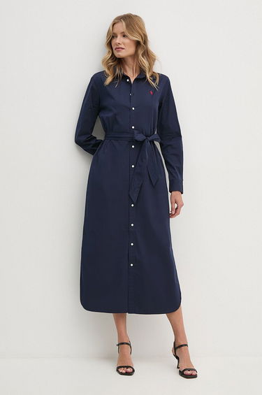 Šaty Polo by Ralph Lauren Long Sleeve Midi Shirt Dress Modrá | 211944007, 0
