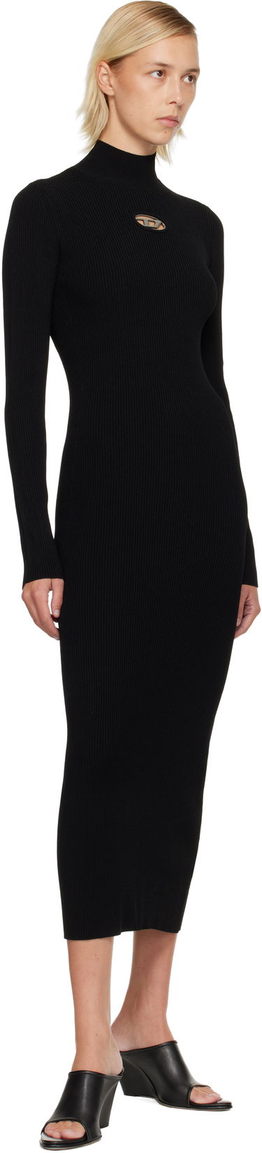 Šaty Diesel Ribbed knit long-sleeve mock neck maxi dress with metallic cut-out Čierna | A14186 0DLAX, 3