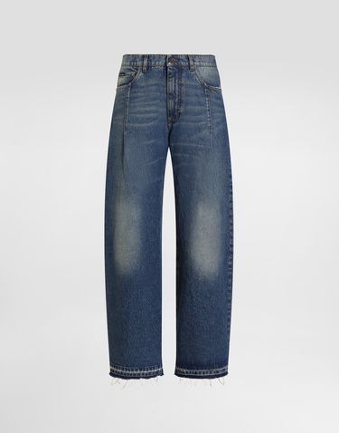 Džínsy Dolce & Gabbana Dolce & Gabbana Washed Wide Leg Cotton Denim Jeans with Frayed Hem Modrá | GP16UDG8NZ2S9001_1, 0