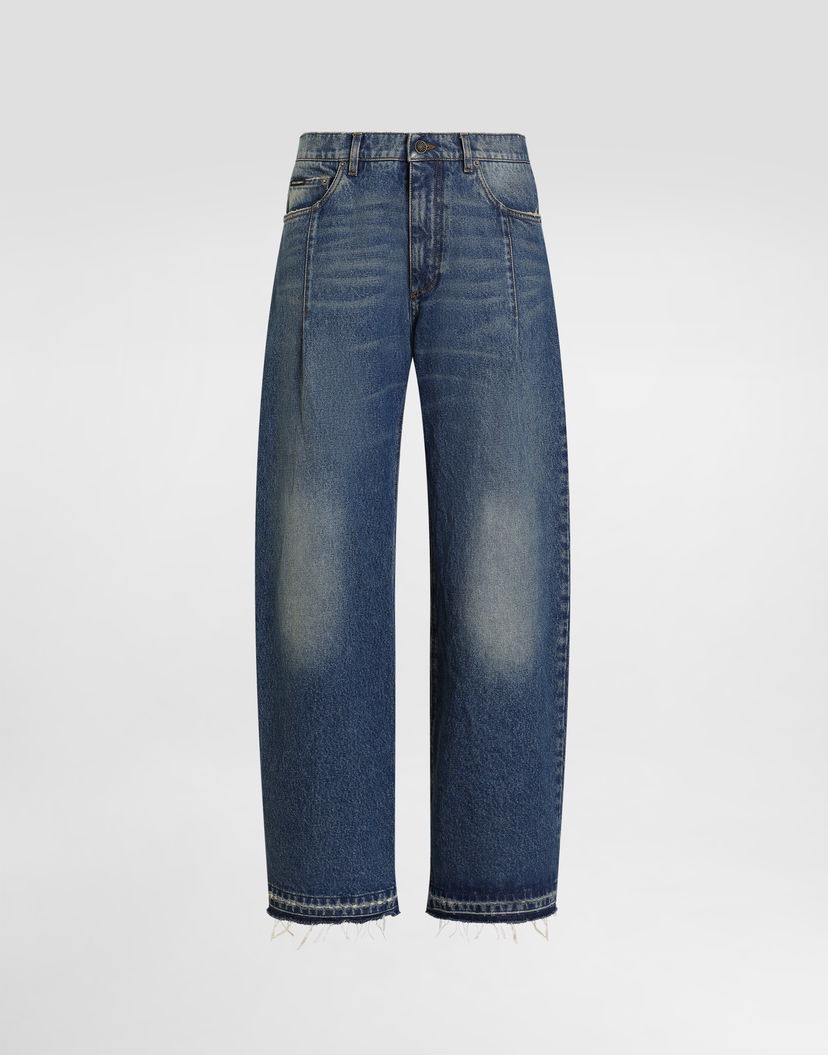 Džínsy Dolce & Gabbana Dolce & Gabbana Washed Wide Leg Cotton Denim Jeans with Frayed Hem Modrá | GP16UDG8NZ2S9001_1