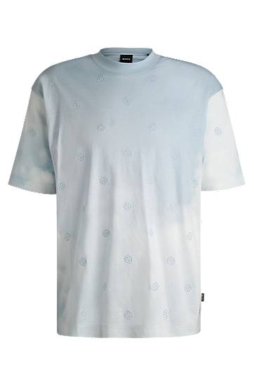Tričko BOSS Cloud-Artwork T-Shirt with Double B Monograms Modrá | 50531387, 0