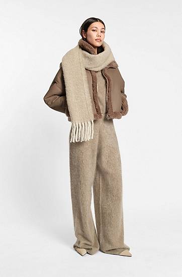 Nohavice BOSS Wide-leg trousers in washed cashmere Béžová | 50550831, 1