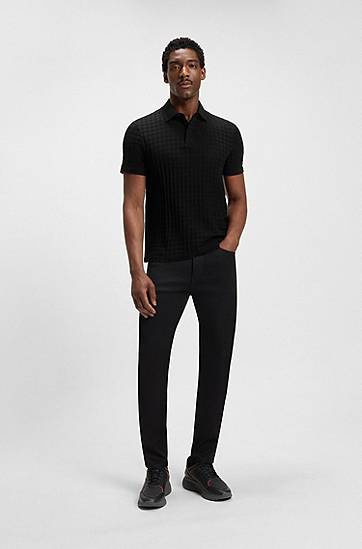 Polo tričko BOSS Porsche x BOSS Houndstooth-Jacquard Mercerized Cotton Polo Shirt Čierna | 50543666, 1