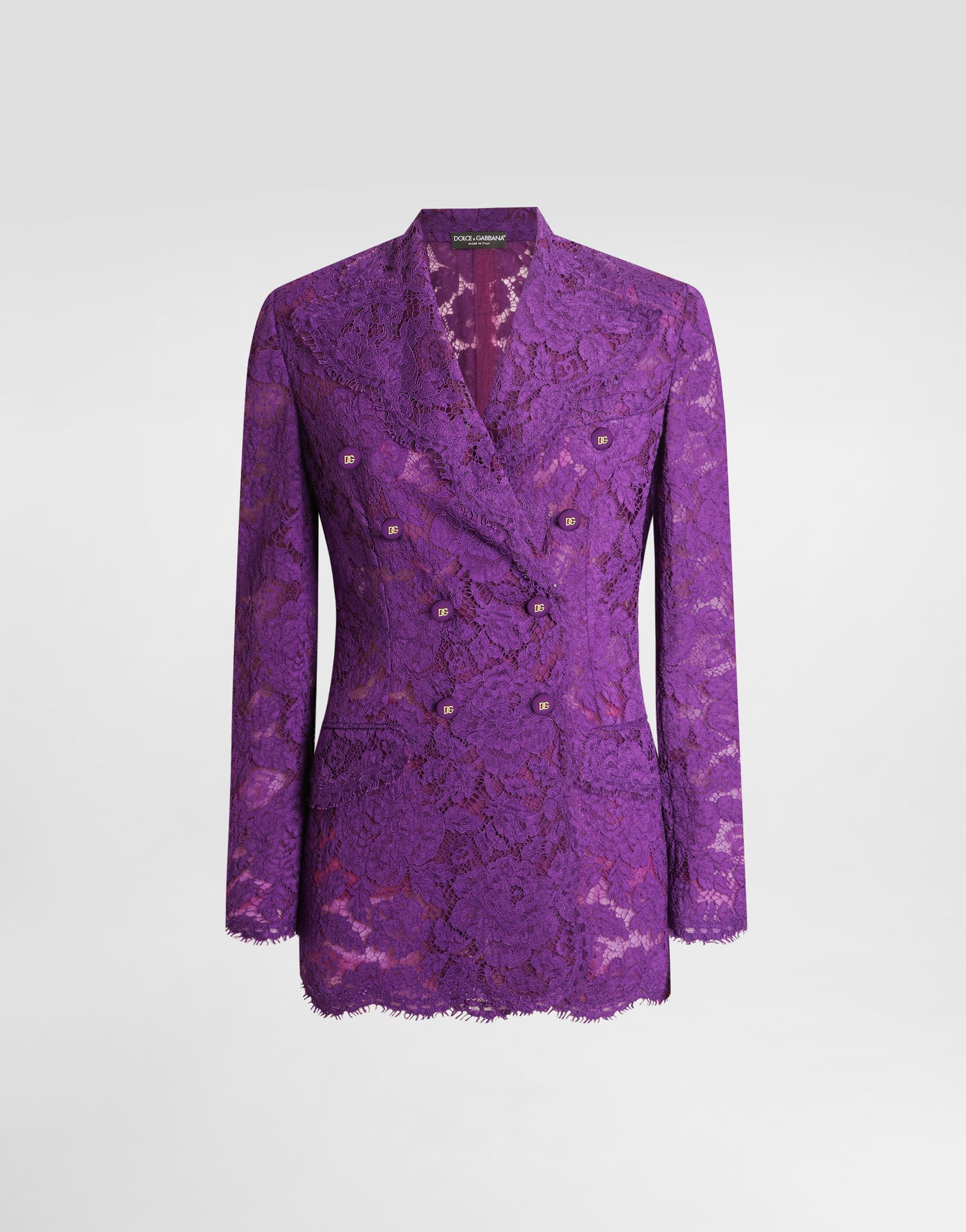 Bunda Dolce & Gabbana Dolce & Gabbana Double-breasted Floral Lace Jacket Fialová | F29XWTHLM7LF0571, 0