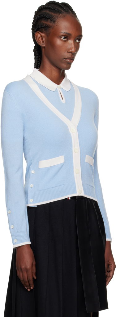 Sveter Thom Browne Thom Browne Jersey Stitch Cashmere V-Neck Cardigan Modrá | FKC581A-Y2001, 1
