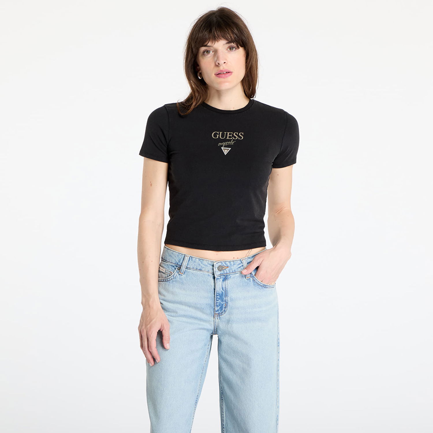 Crop Top GUESS GUESS Originals Go Vintage Baker Cropped T-Shirt Čierna | W5GI56J1314-JTMU, 0