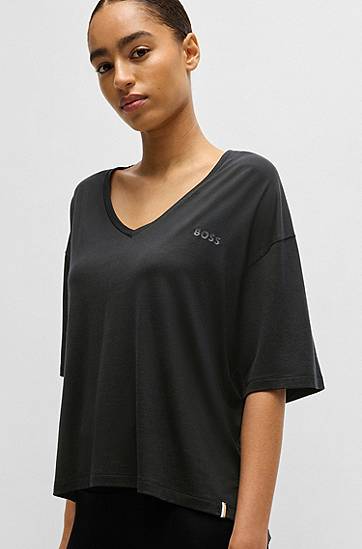 Tričko BOSS Relaxed Fit V-Neck Stretch Jersey T-Shirt Čierna | 50535723, 1