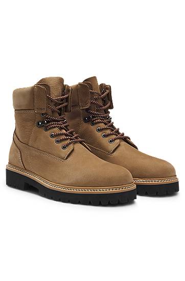Tenisky a topánky BOSS Nubuck-Leather Half Boots with Padded Collar Hnedá | 50552695