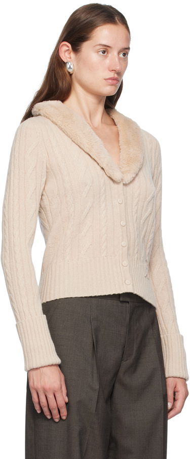 Sveter Blumarine Faux Fur Collar Cable Knit Cardigan Béžová | A422M500A, 1