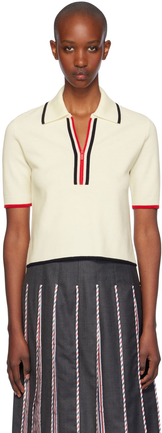 Polo tričko Thom Browne Thom Browne Wool Zip Polo Biela | FKP109B-Y1037, 0