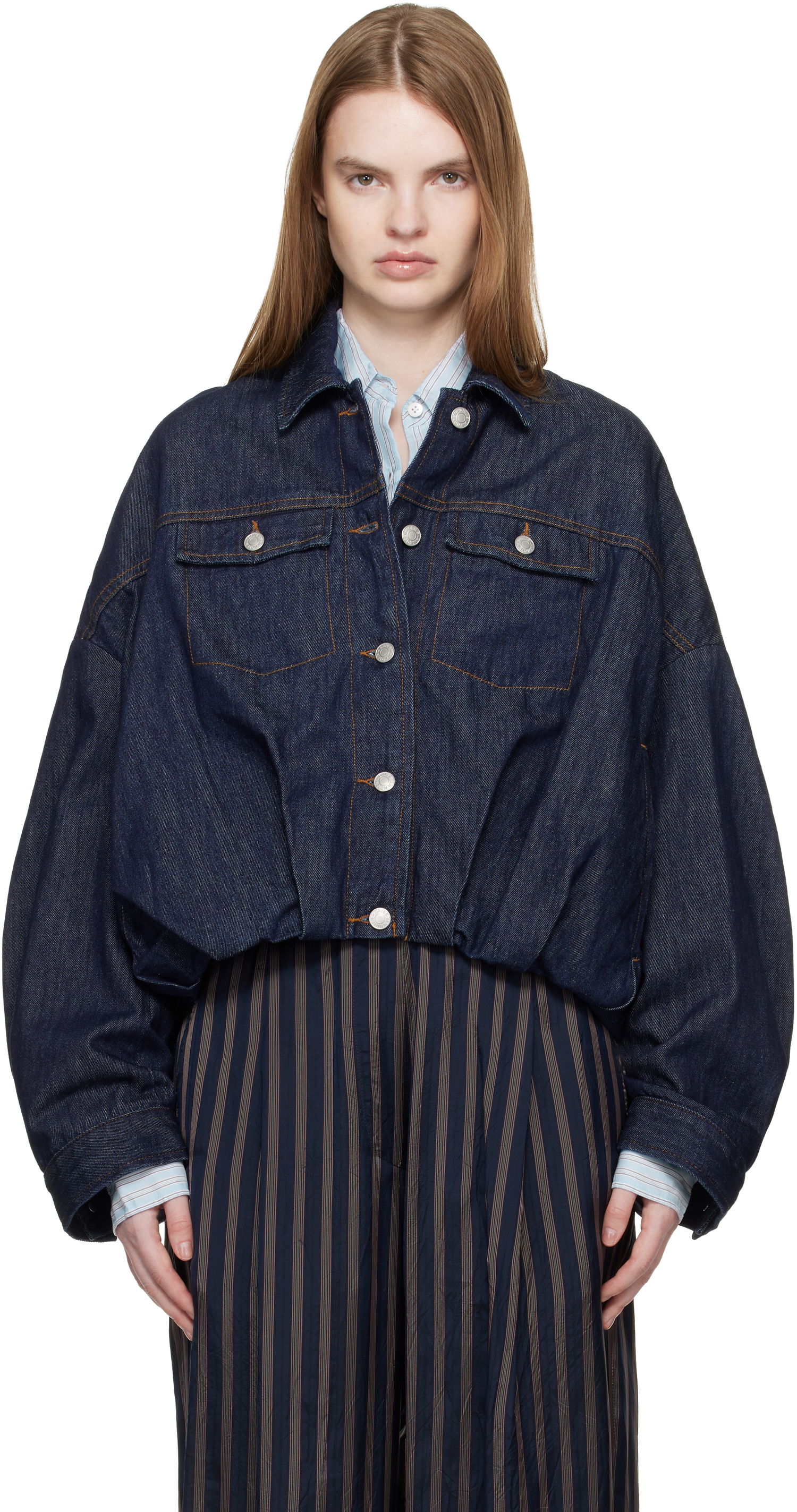 Bunda Dries Van Noten Bubble Hem Denim Jacket Navy | 261-130515-3385, 0