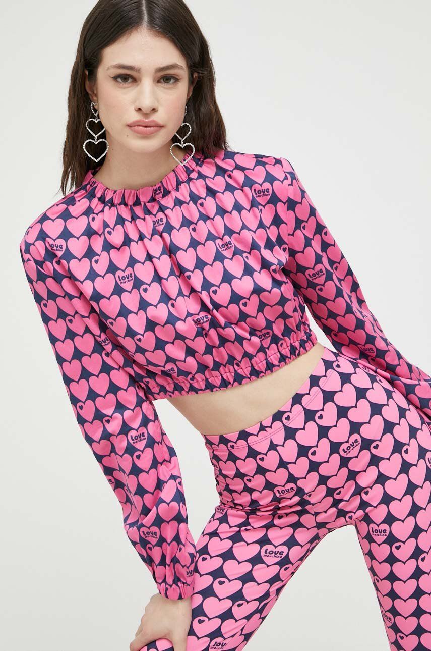 CROPPED STRETCH SATIN ALL-OVER HEARTS BLOUSE