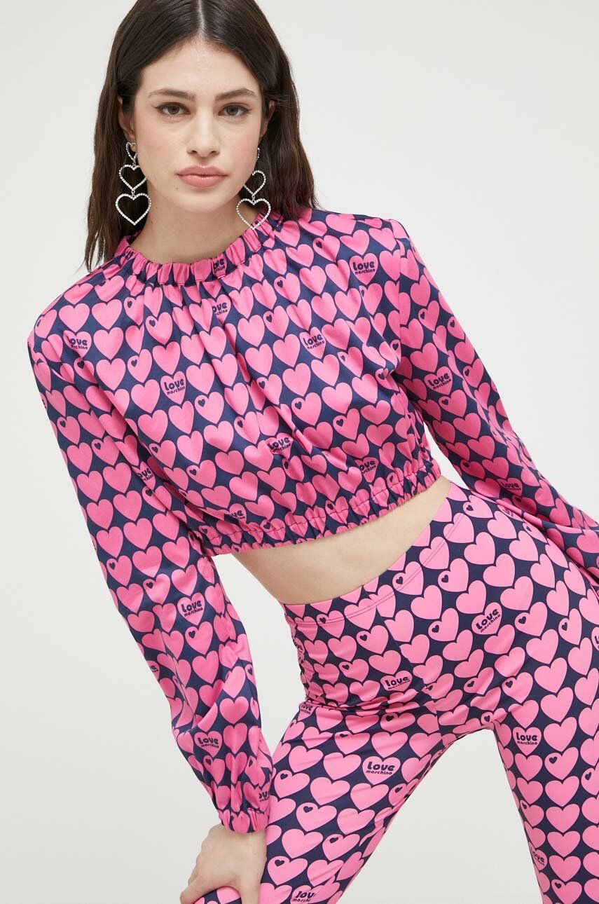 Košeľa Moschino CROPPED STRETCH SATIN ALL-OVER HEARTS BLOUSE Ružová | W.C.E70.00.S.3957, 0