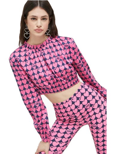 Košeľa Moschino CROPPED STRETCH SATIN ALL-OVER HEARTS BLOUSE Ružová | W.C.E70.00.S.3957