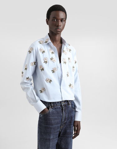 Košeľa Dolce & Gabbana Dolce & Gabbana Silk and Cotton Striped Shirt with Floral Appliqués Modrá | G5MZ0ZFBTAKS8051, 3