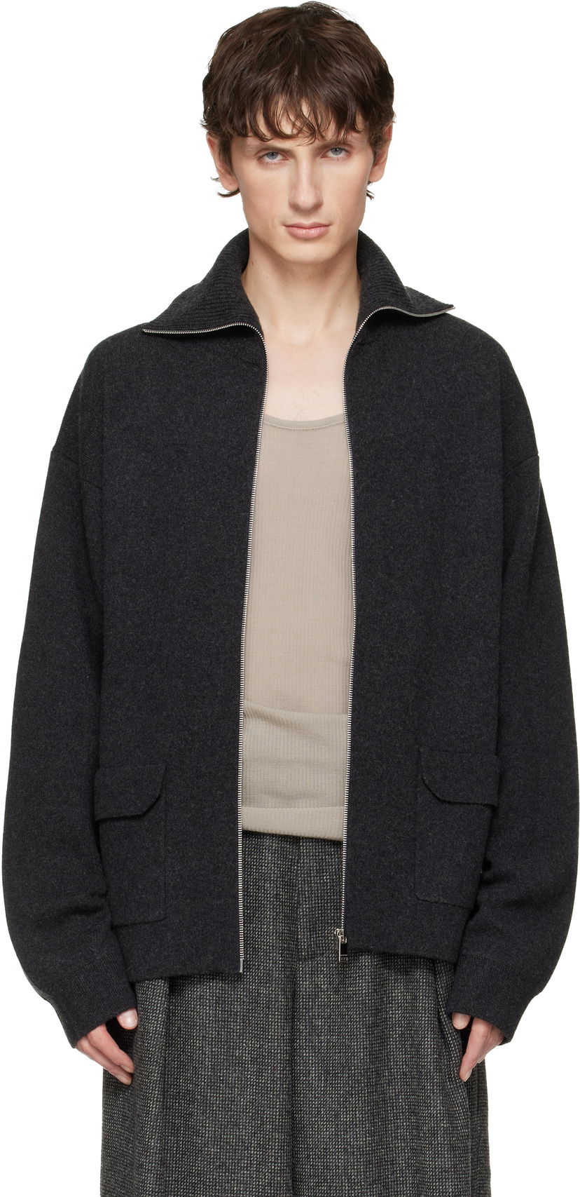 Sveter LANVIN Cashmere Zip Cardigan Šedá | RM-PO0030-K077-H25