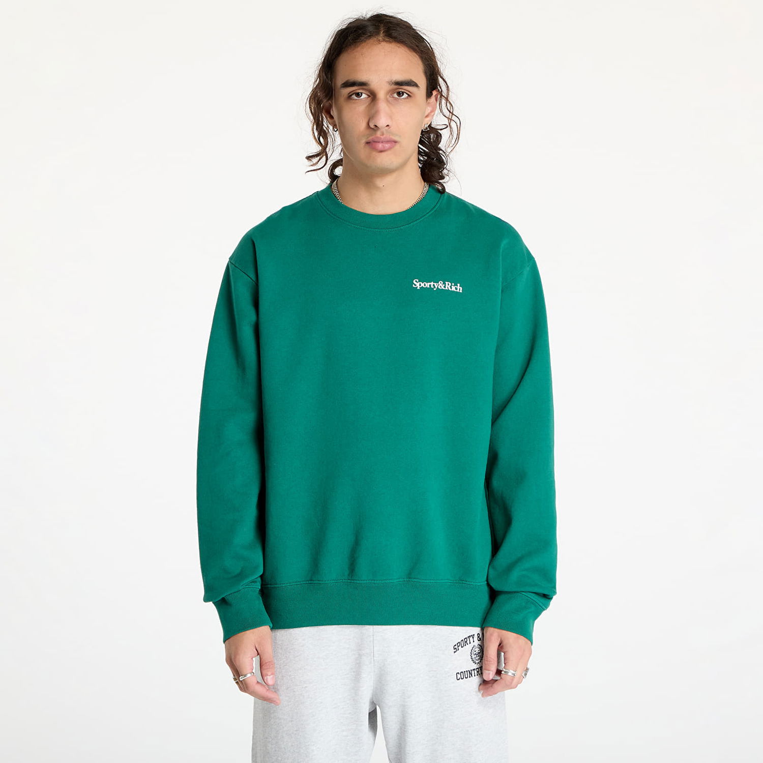 Mikina Sporty & Rich Health Is Wealth Crewneck UNISEX Alpine/ White XS Zelené | ST071516300GR03, 0