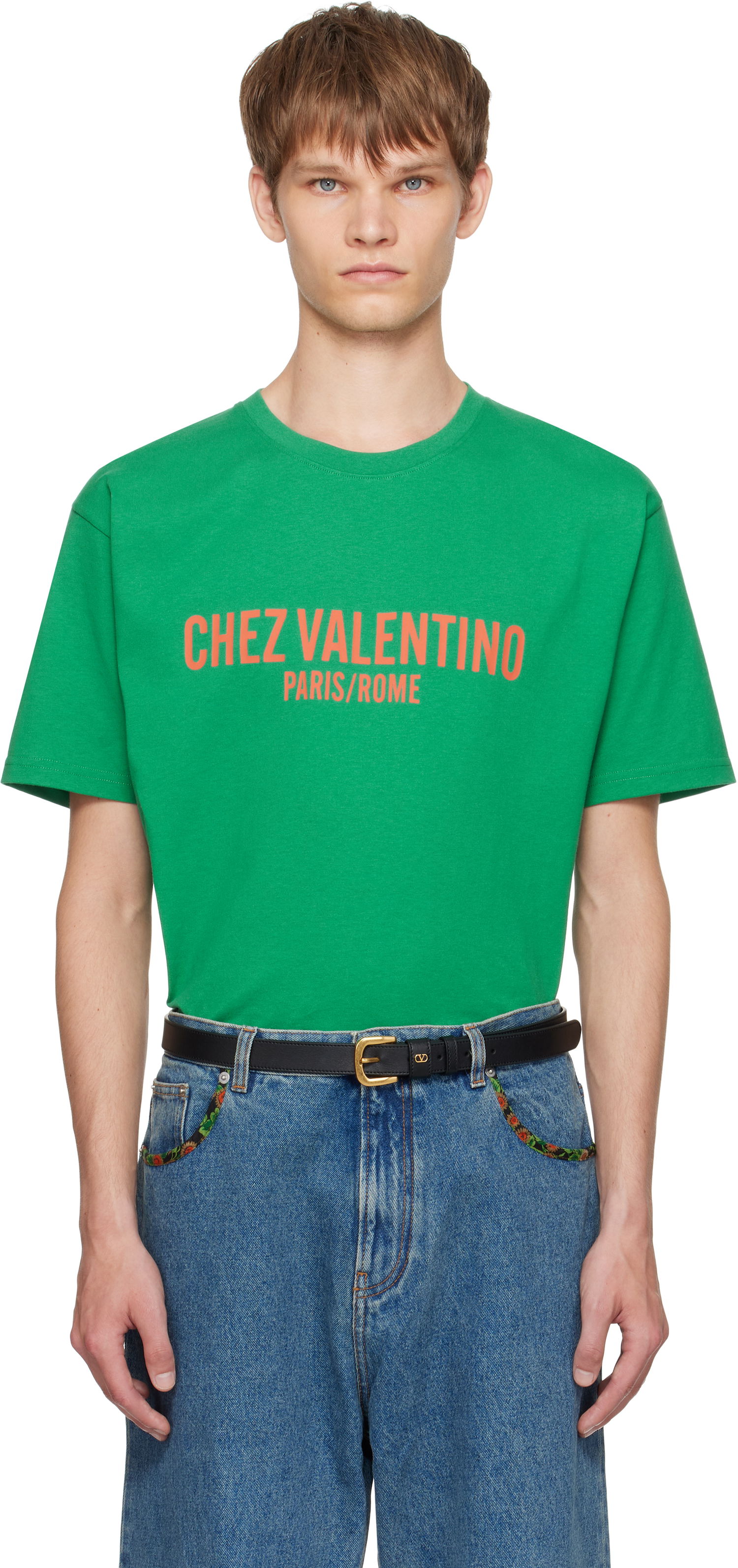 Tričko Valentino Valentino 'Chez Valentino' Print T-Shirt Zelené | 7V3MG16PAPG, 0