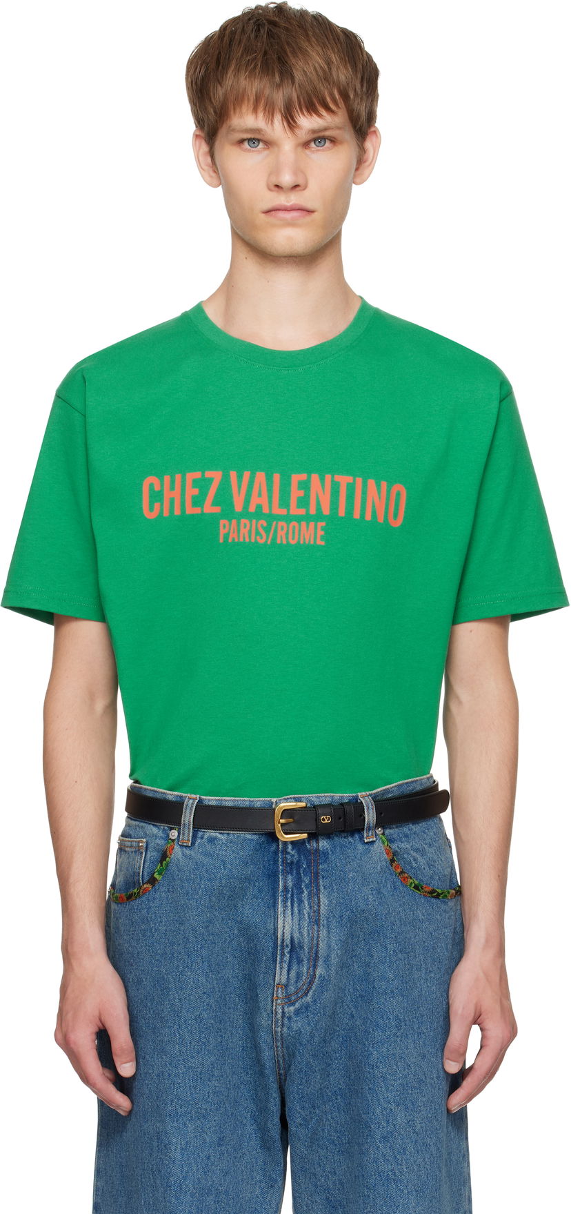 Tričko Valentino Valentino 'Chez Valentino' Print T-Shirt Zelené | 7V3MG16PAPG