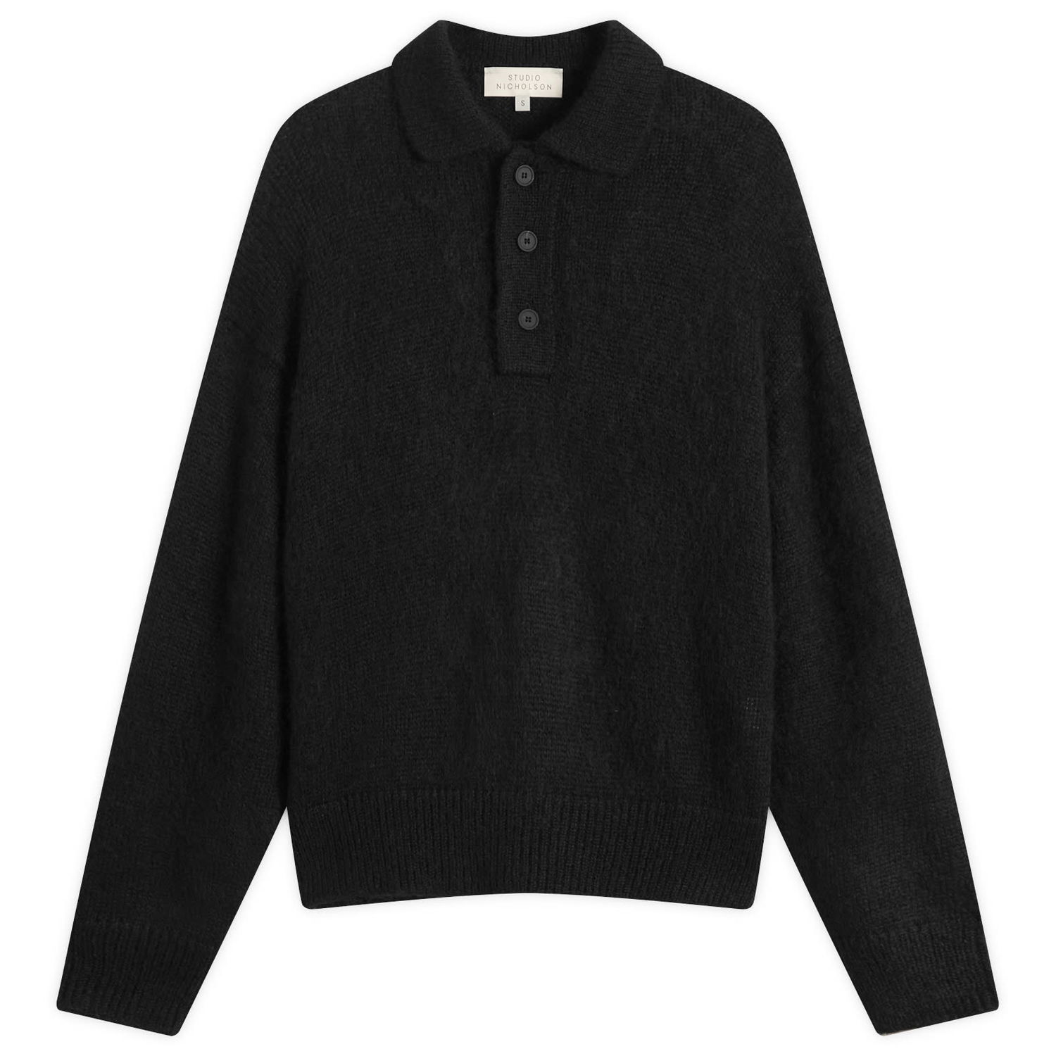 Sveter Studio Nicholson Studio Nicholson Dune Polo Sweater Čierna | DUNESN-1493-BLK, 0