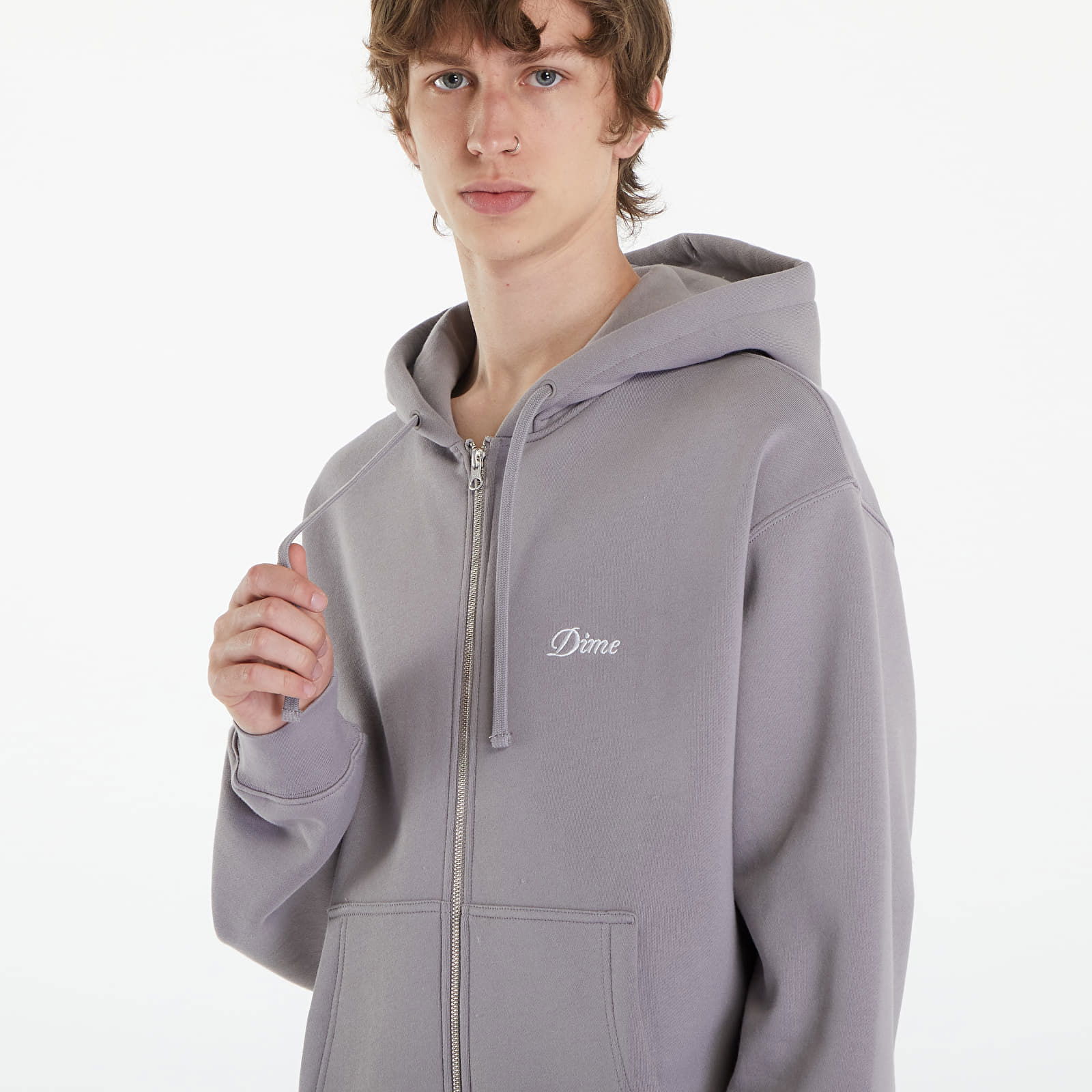 Cursive Small Logo Zip Hoodie Taupe