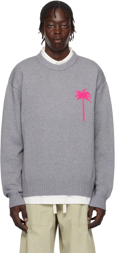 Sveter Palm Angels Knit Sweater With Palm Tree Embroidery Šedá | PMHE080S25KNI0010832, 0