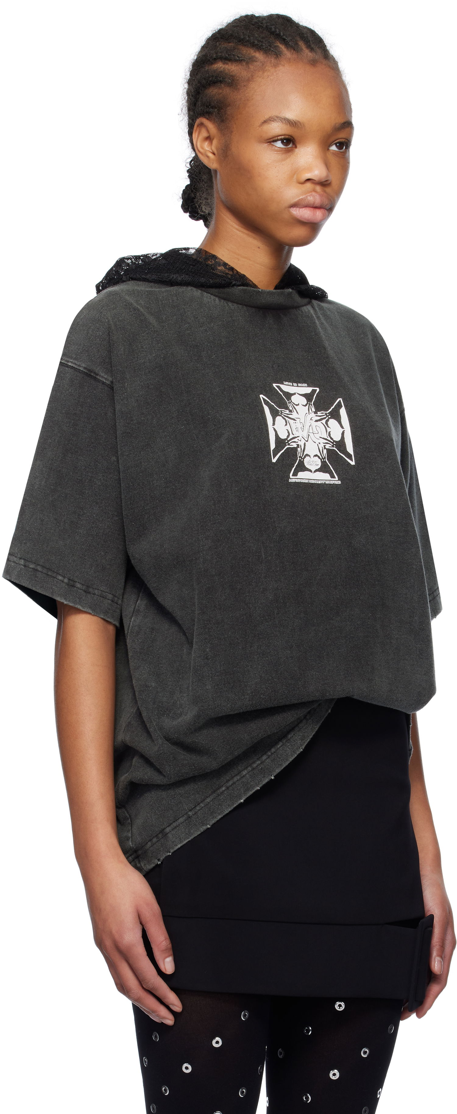 Tričko We11done We11done Heart Cross Graphic Hooded T-Shirt Šedá | WD-TH0-25-842-U-BK, 1