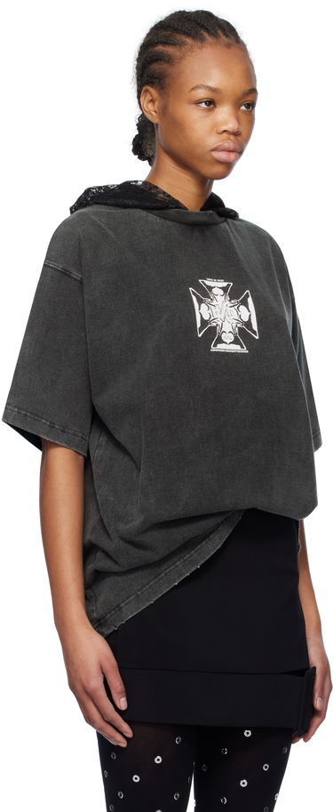 Tričko We11done We11done Heart Cross Graphic Hooded T-Shirt Šedá | WD-TH0-25-842-U-BK, 1