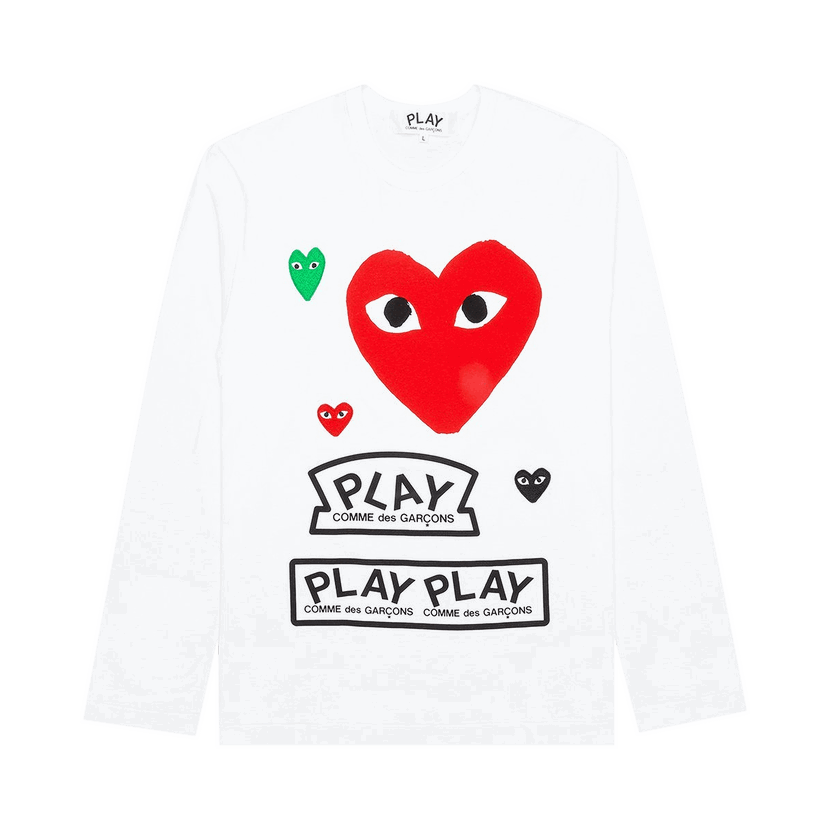 Tričko Comme des Garçons PLAY Multi Logo Long-Sleeve T-Shirt Biela | AZ T284 051 1